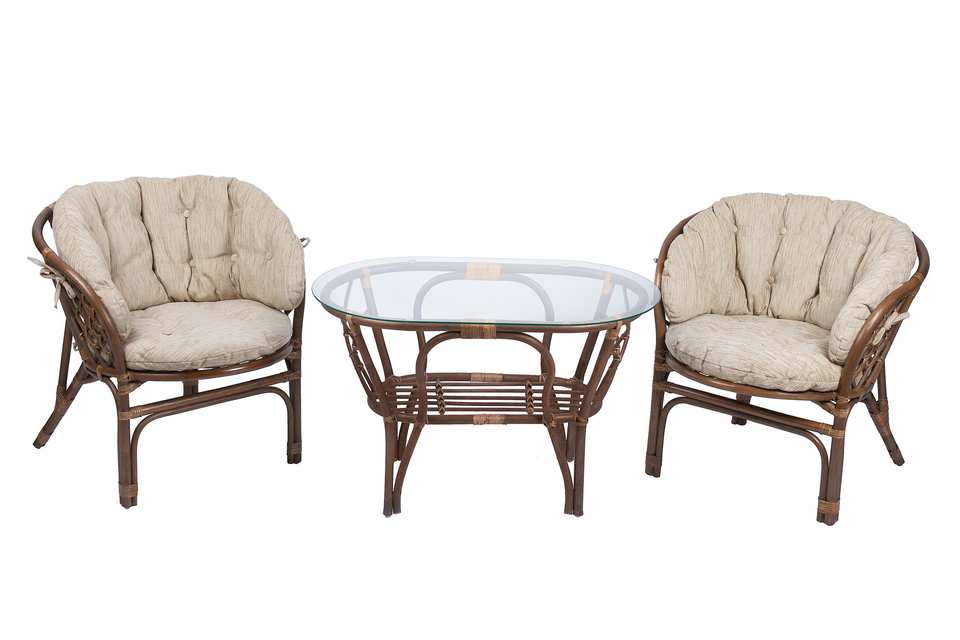 Bagama_duet_tsvet_oreh_matovyi_s_bezhevymi_ushastymi_podushkami_i_ovalnym_stolom Комплект Багама Дуэт с овальным столом, подушки полные светлые, орех матовые