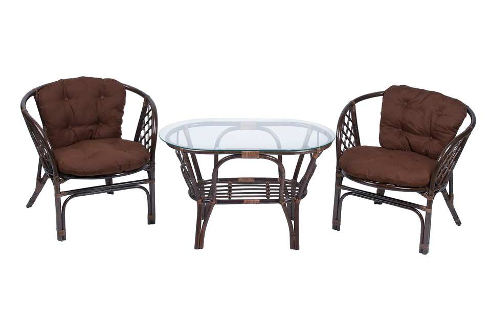 Комплект Багама Дуэт с овальным столом, подушки простые коричневые, темно-коричневый