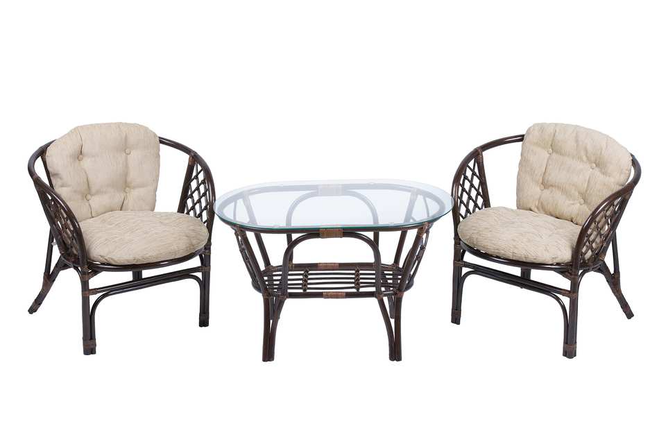 Комплект Багама Дуэт с овальным столом, подушки простые светлые, темно-коричневый