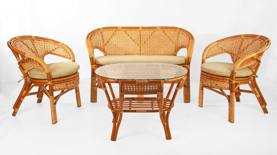 Комплект Пеланги с диваном и овальным столом, коньяк