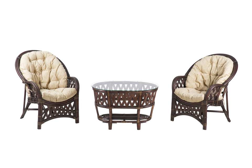 Черчилль Дуэт с овальным столом, подушки бежевые, орех матовый