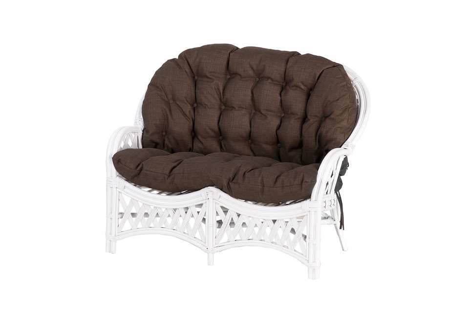 Divan_Cherchill_2h_tsvet_belyi_vid_3-4_s_korichnevoi_podushkoi Диван 2-местный Черчилль, подушка коричневая, белый матовый, вид 3/4