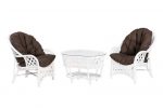 Черчилль Дуэт с овальным столом, подушки коричневые, белый матовый