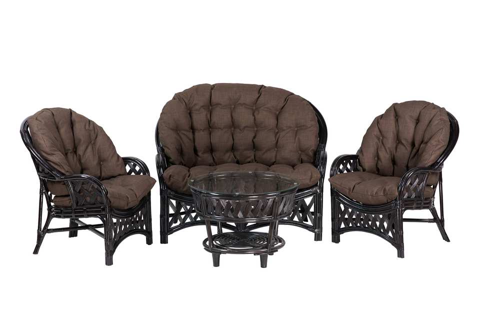 Комплект Черчилль с 2-местным диваном и круглым столом, подушки коричневые, венге