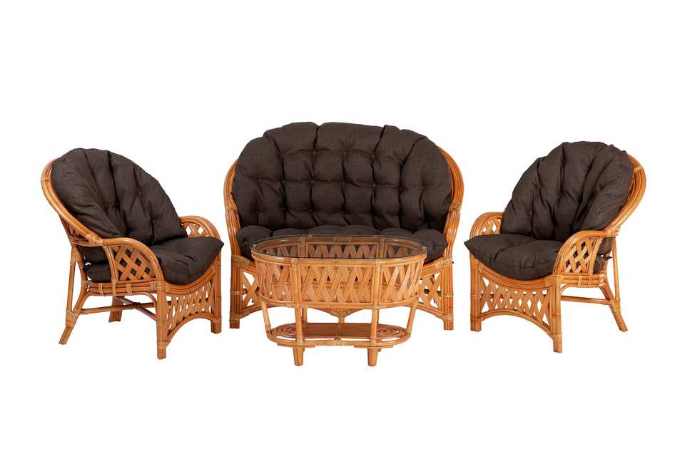 Комплект Черчилль с 2-местным диваном и овальным столом, подушки коричневые, коньяк