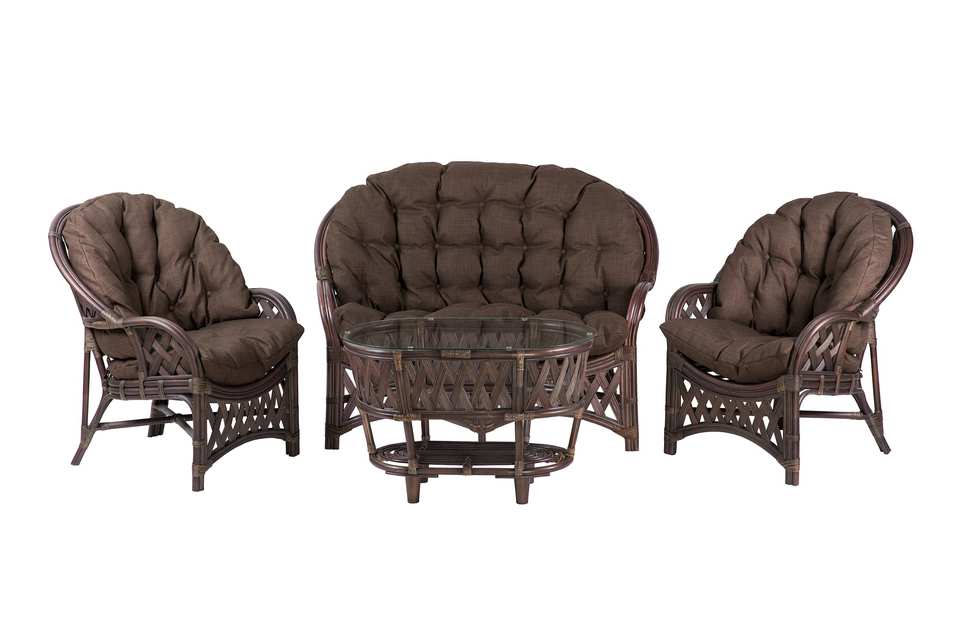 Комплект Черчилль с 2-местным диваном и овальным столом, подушки коричневые, орех матовый