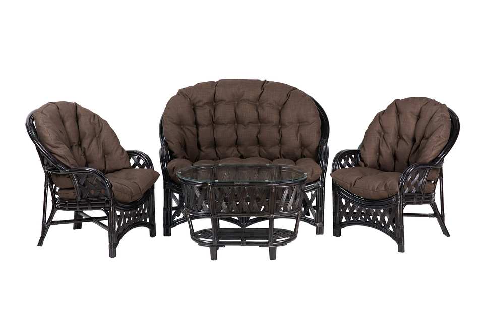 Комплект Черчилль с 2-местным диваном и овальным столом, подушки коричневые, венге