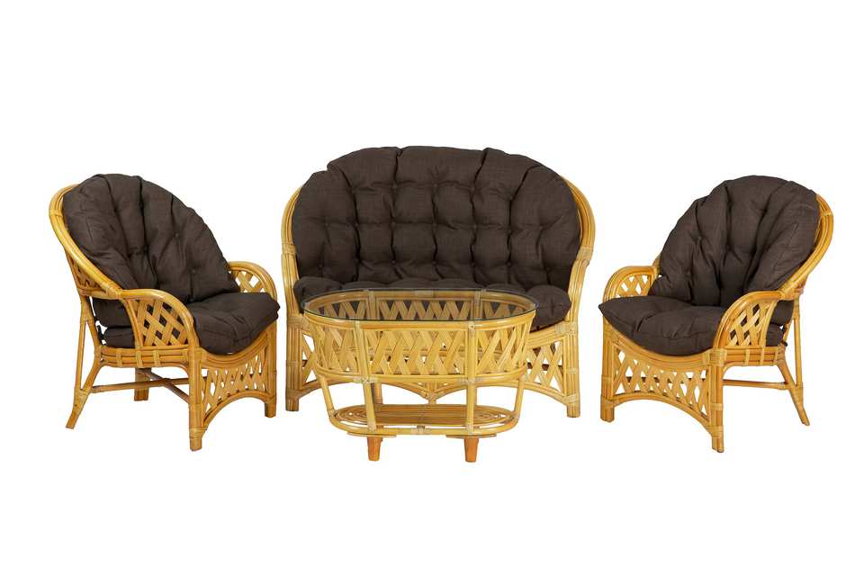 Комплект Черчилль с 2-местным диваном и овальным столом, подушки коричневые, мед