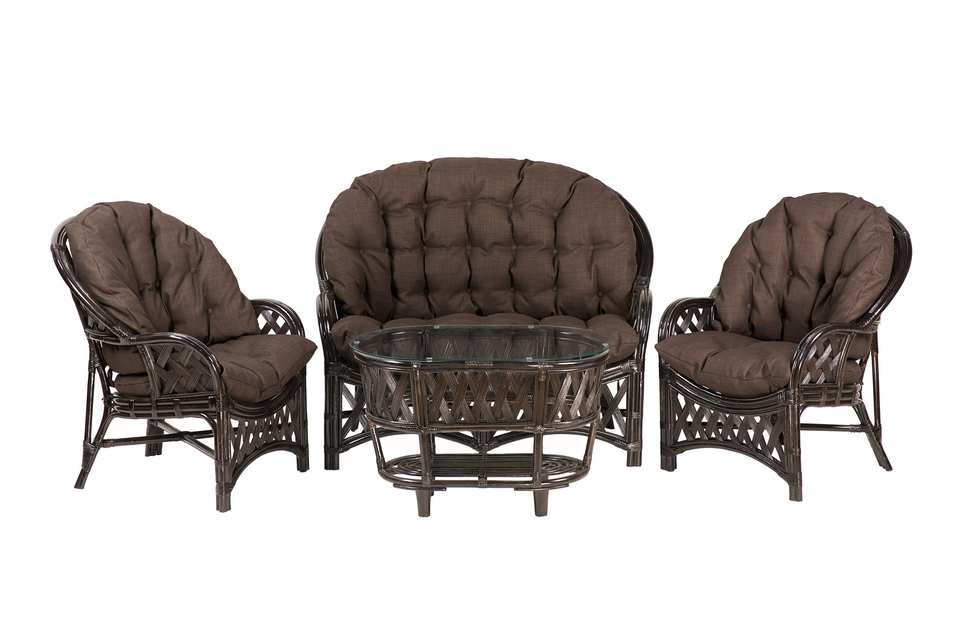 Комплект Черчилль с 2-местным диваном и овальным столом, подушки коричневые, темно-коричневый