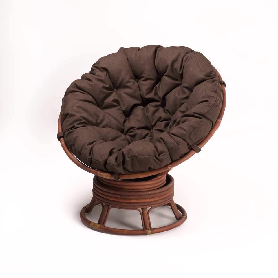 23-01_V_kreslo_Papasan_vraschajuschiisja__mindal_matovyi_s_korichnevoi_podushkoi_vid_sboku Кресло Папасан вращающийся, подушка коричневая, миндаль матовый