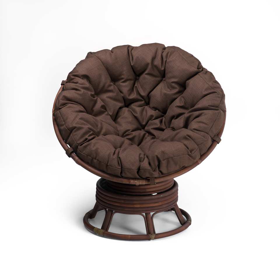 23-01_V_kreslo_Papasan_vraschajuschiisja_oreh_matovyi_s_korichnevoi_podushkoi_vid_speredi Кресло Папасан вращающийся, подушка коричневая, орех матовый