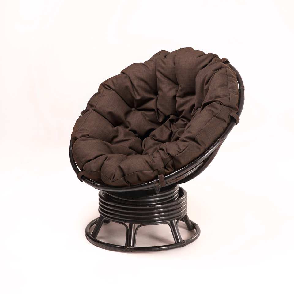 23-01_V_kreslo_Papasan_vraschajuschiisja_temno-korichnevyi_s_korichnevoi_podushkoi_vid_3-4 Кресло Папасан вращающийся, подушка коричневая, темно-коричневый