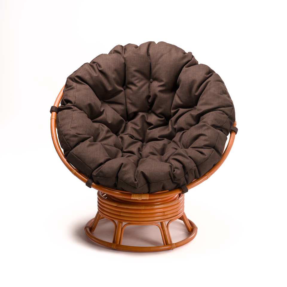 23-01_V_kreslo_Vraschajuschiisja_Papasan_tsvet_konjak_s_korichnevoi_podushkoi_vid_speredi Кресло Папасан вращающийся, подушка коричневая, коньяк