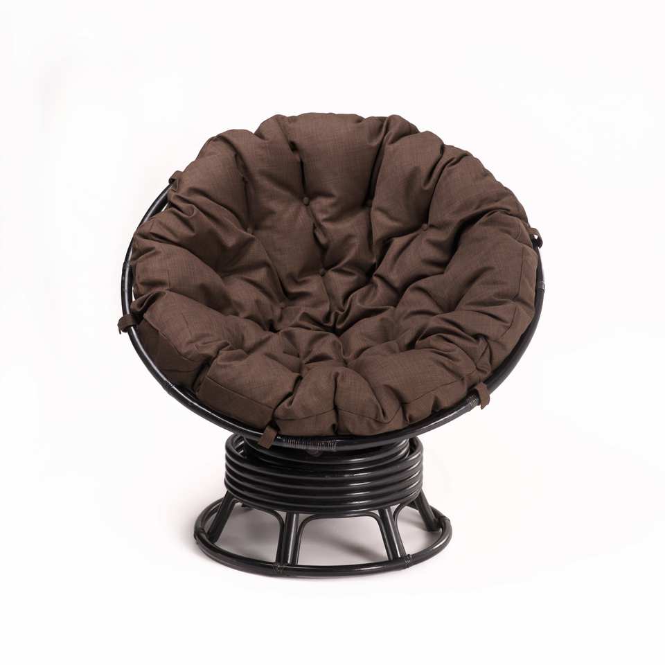 23-01_V_kreslo_Vraschajuschiisja_papasan_s_korichnevoi_podushkoi_vid_speredi Кресло Папасан вращающийся, подушка коричневая, венге