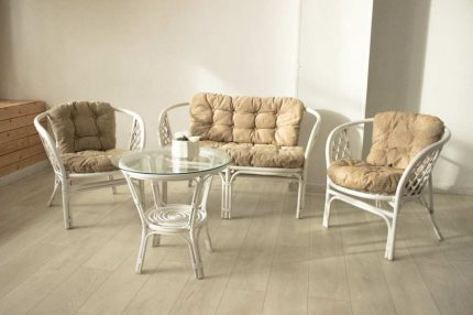 Диван Багама из ротанга, белый матовый