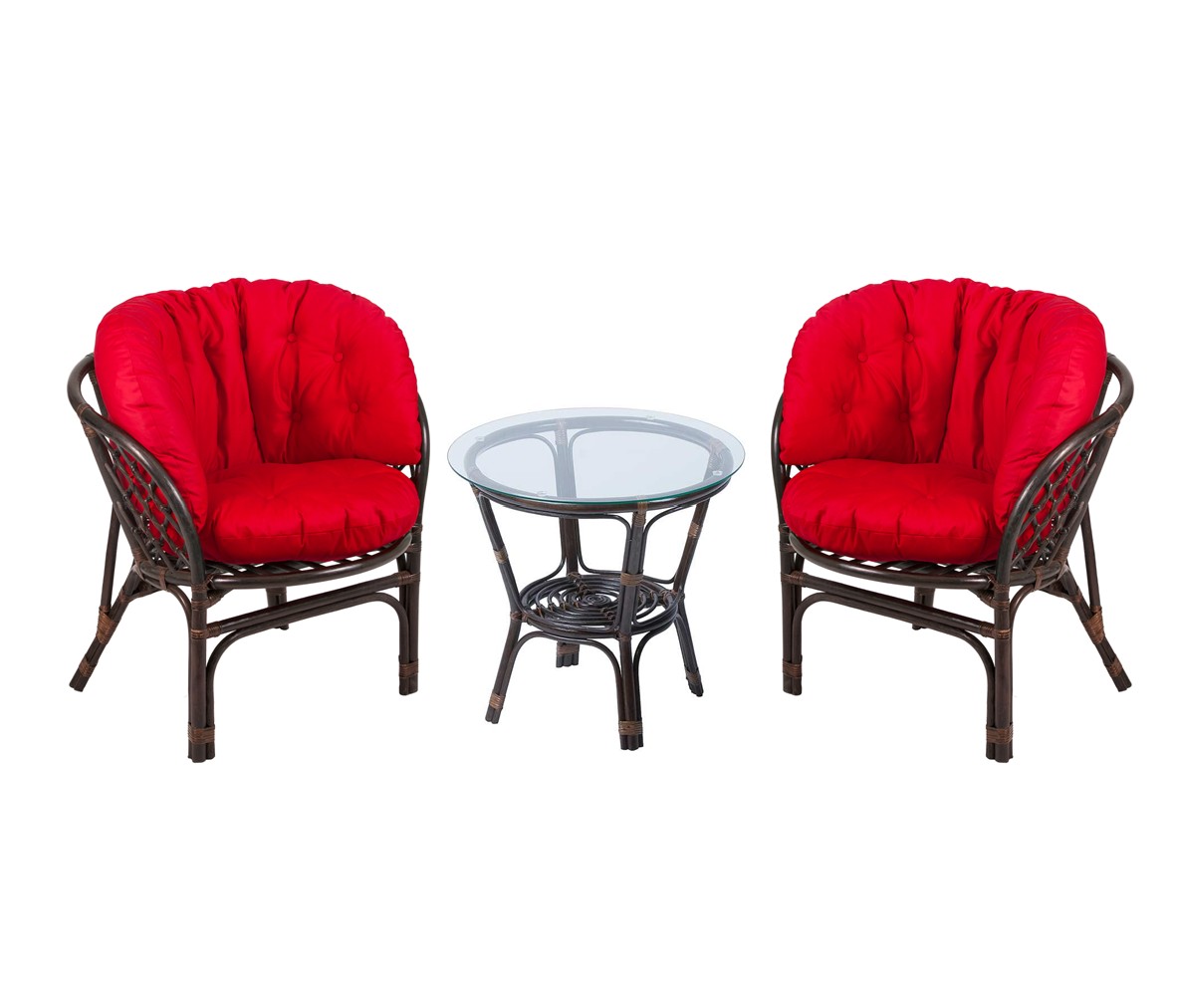 02 Багама Дуэт из натурального ротанга с круглым столом и красными подушками Багама Дуэт из натурального ротанга с круглым столом и красными подушками