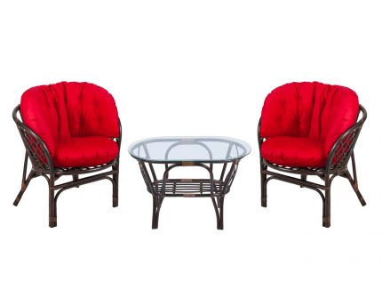 02 Багама Дуэт с овальным столом и красными подушками, тмено-коричневый