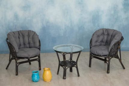 Багама Дуэт с круглым столом и серыми подушками, темно-коричневый