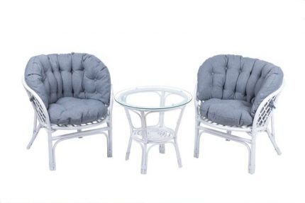 Багама Дуэт цвет белый с серыми ушастыми подушками и круглым столом