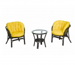 Комплект Багама из натуралльного ротанга с круглым столом и желтыми подушками