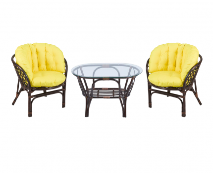Комплект Багама из натурального ротанга с круглым столом и желтыми подушками