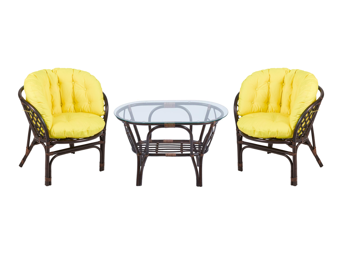 Комплект Багама из натурального ротанга с круглым столом и желтыми подушками Комплект Багама из натурального ротанга с круглым столом и желтыми подушками